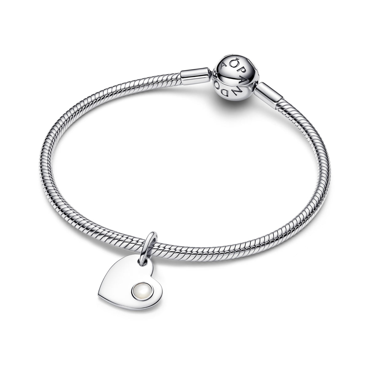 Pandora Juni Graveerbare Hart Witte Steen Hangende Bedel zilver 794295C06