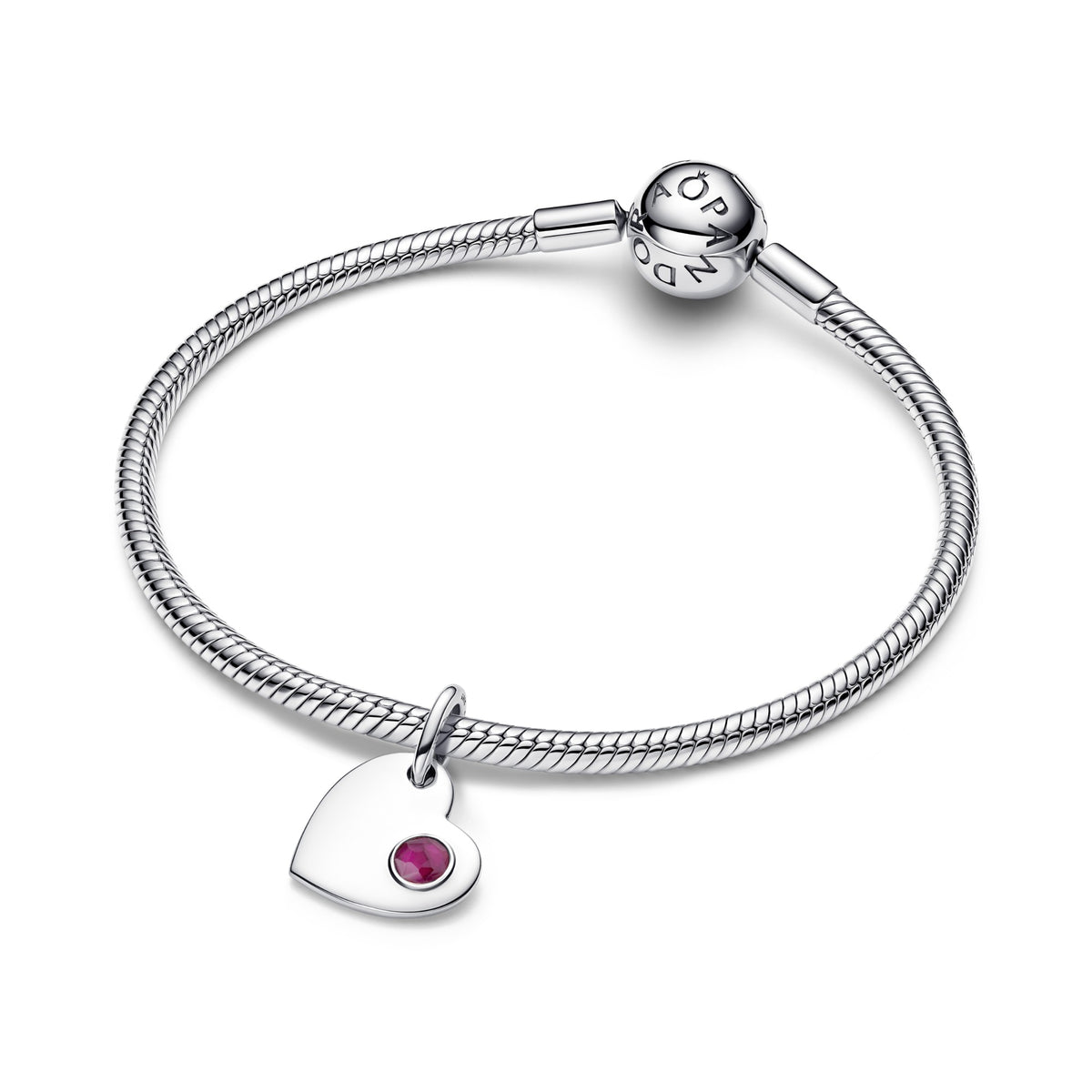Pandora Juli Graveerbare Hart Echt Rode Steen Hangende Bedel zilver 794295C07