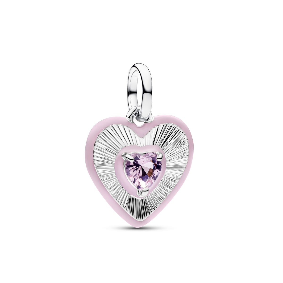 Pandora Stralend Roze Hart Medaillonbedel zilver