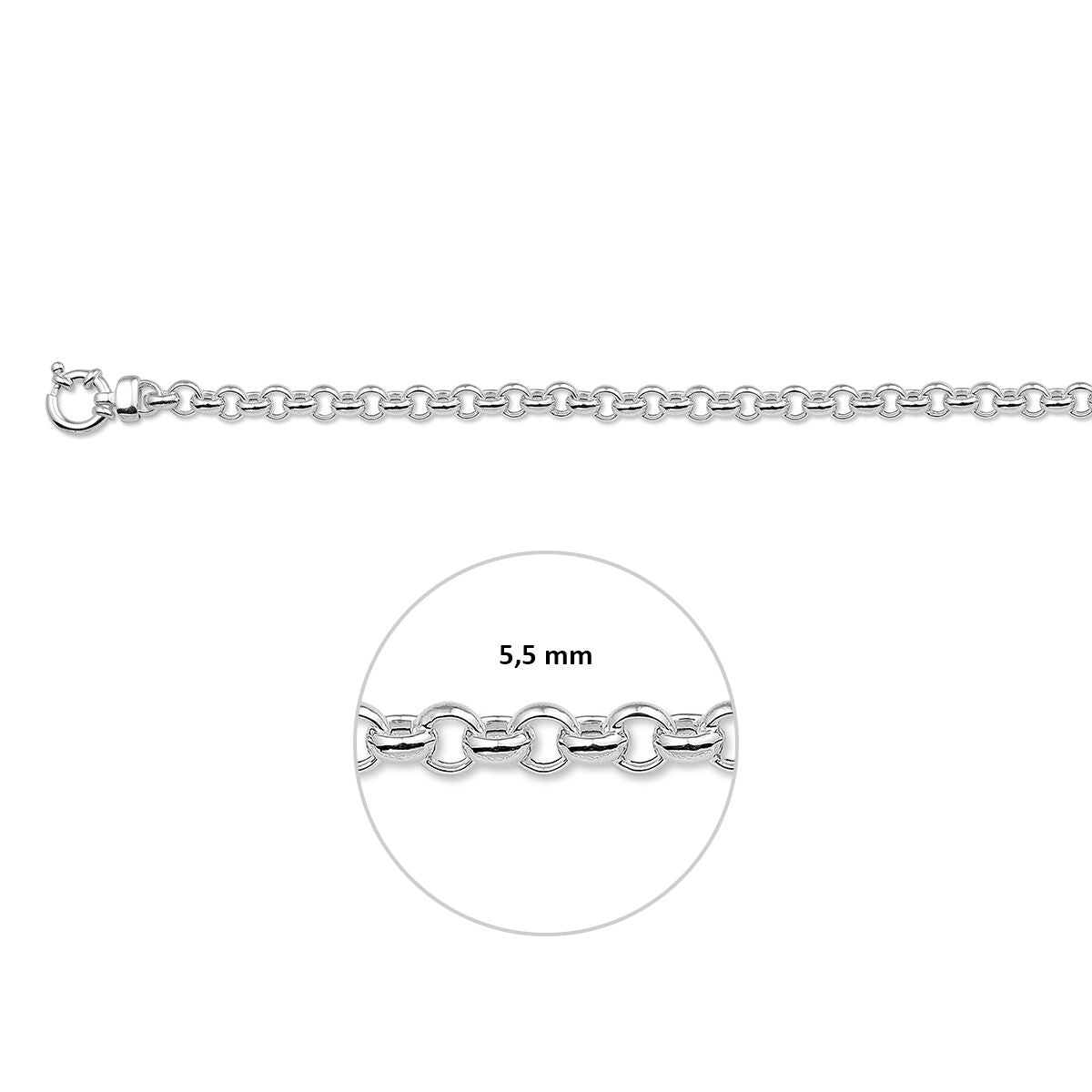 Ketting Jasseron 5,5 mm met groot veerslot zilver gerhodineerd