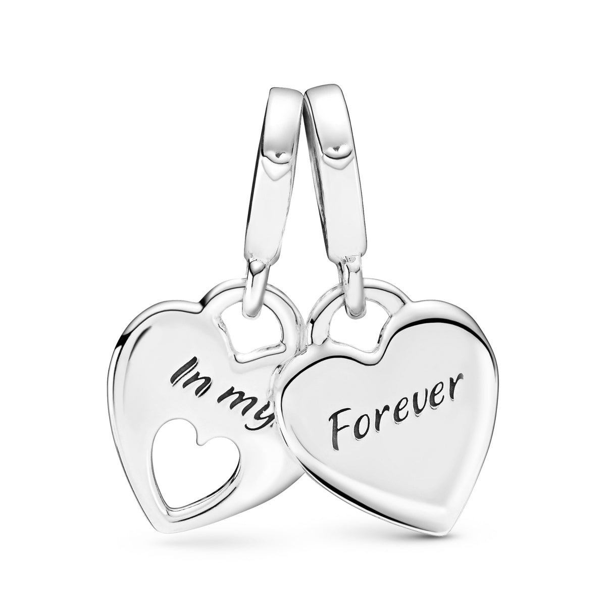 Pandora Hangende Bedel Gedeeld Dubbel Hart zilver 799187C01