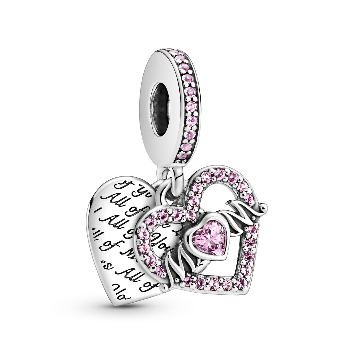 Pandora Hangende Bedel Hart met Tekst Mum zilver