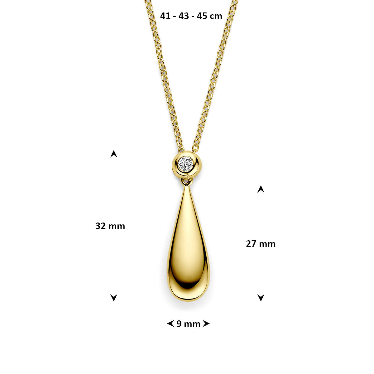 Collier druppel diamant 0.15ct h si 14K geelgoud 41 - 43 - 45 cm