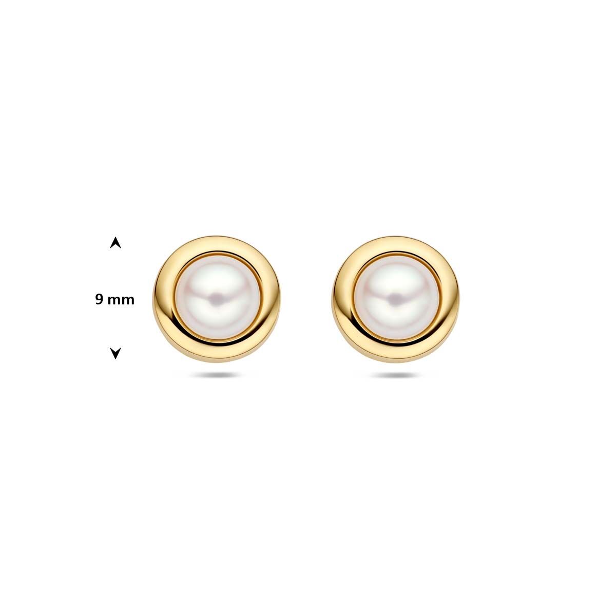 Oorknoppen parel 9K geelgoud 9 mm