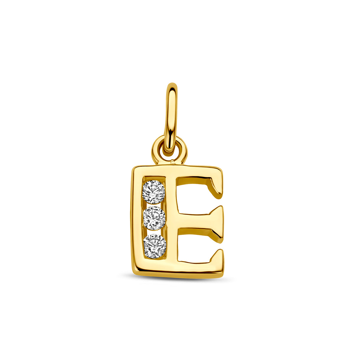 Hanger letter E zirkonia 10 mm 14K geelgoud #Letter_E