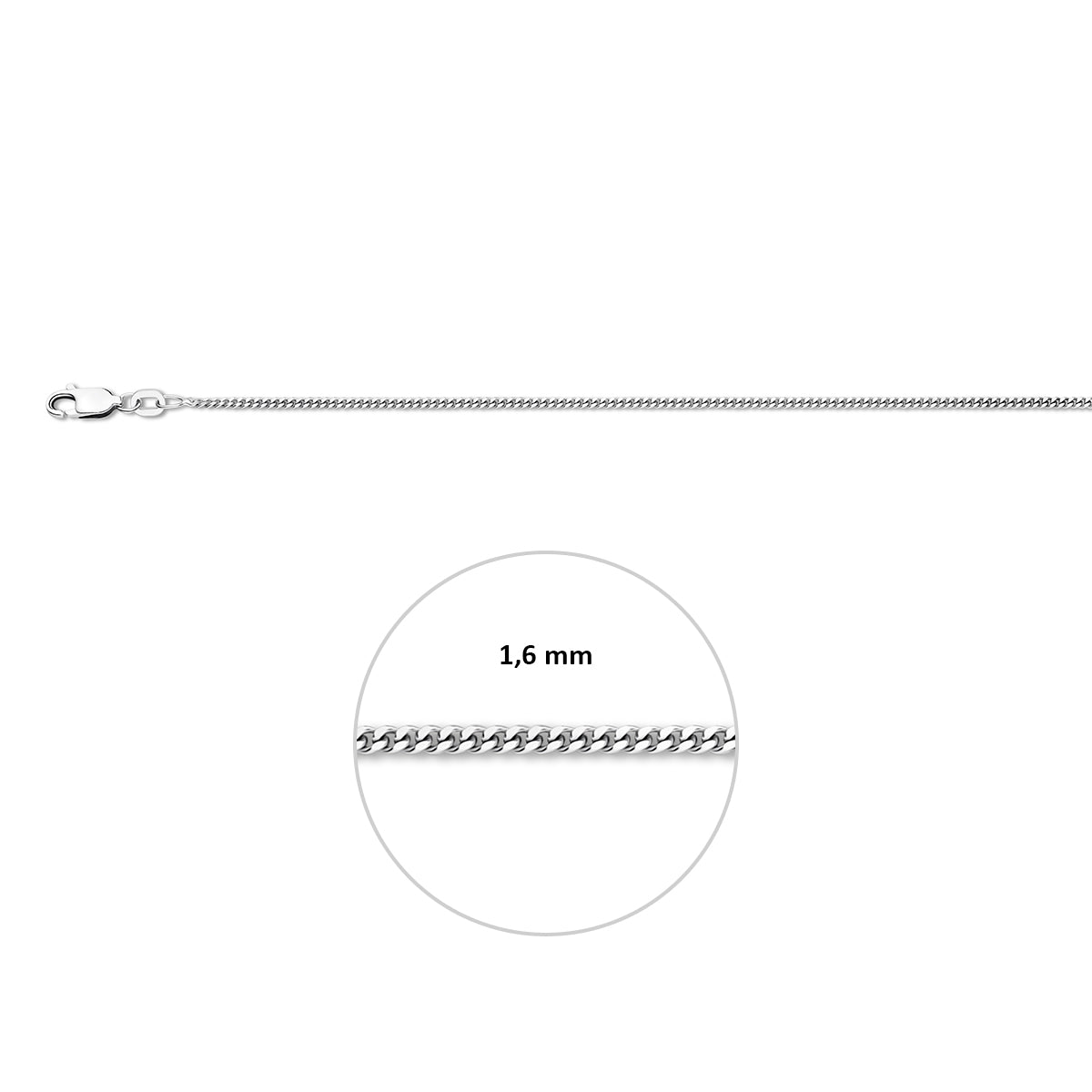 Ketting gourmette 1,6 mm zilver gerhodineerd 45 cm #Lengte (cm)_45