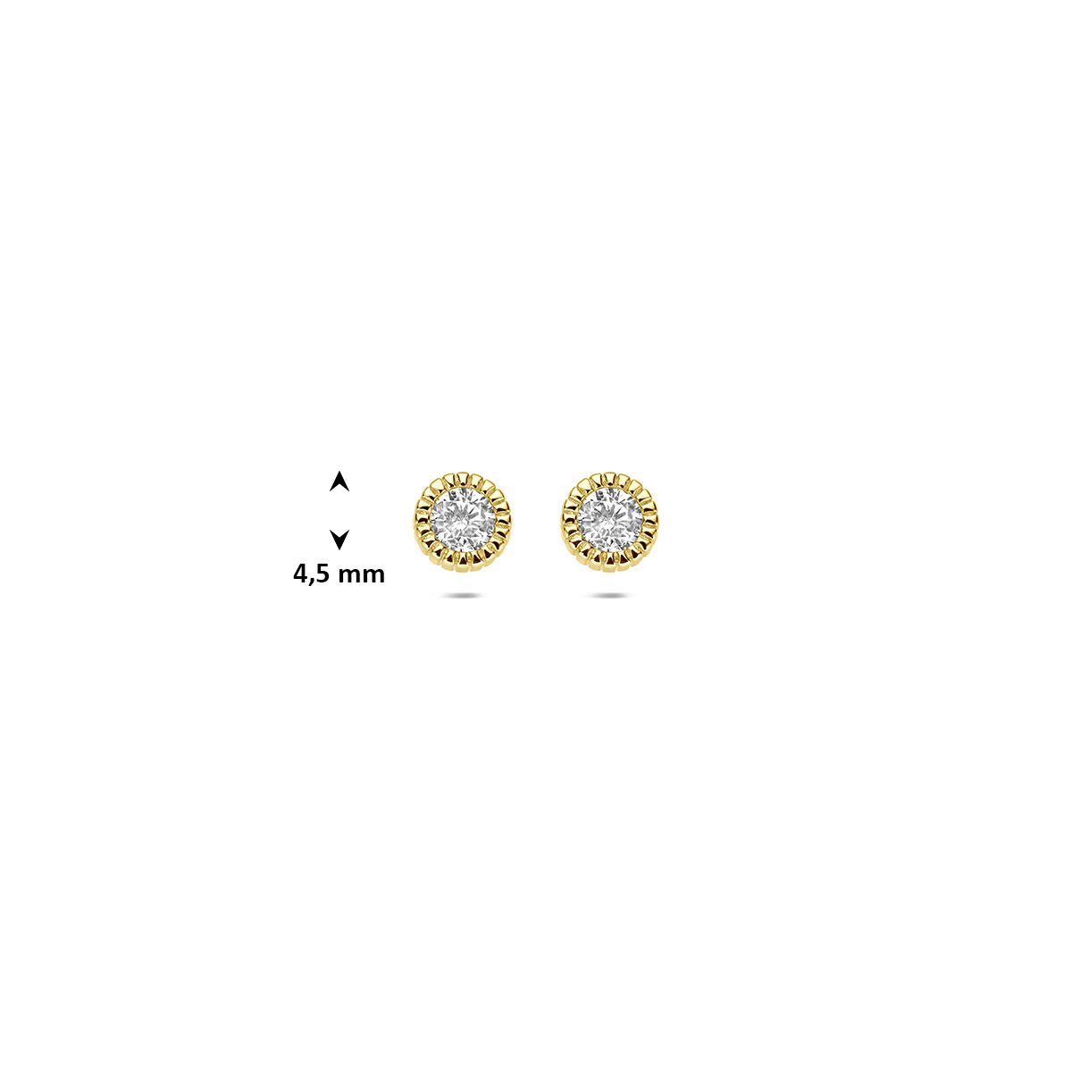 Oorknoppen zirkonia 9K geelgoud 4,5 mm