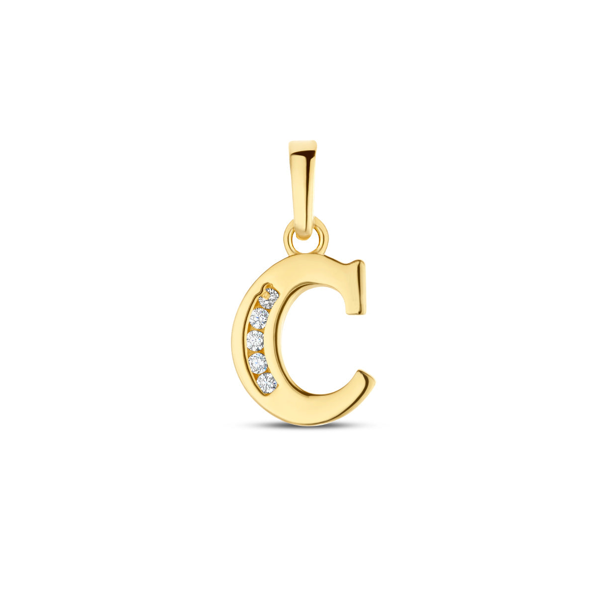 Hanger letter C zirkonia 14 mm 14K geelgoud #Letter_C