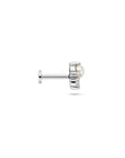 Zilveren gerhodineerde flat back piercing parel en zirkonia 6,5 mm -