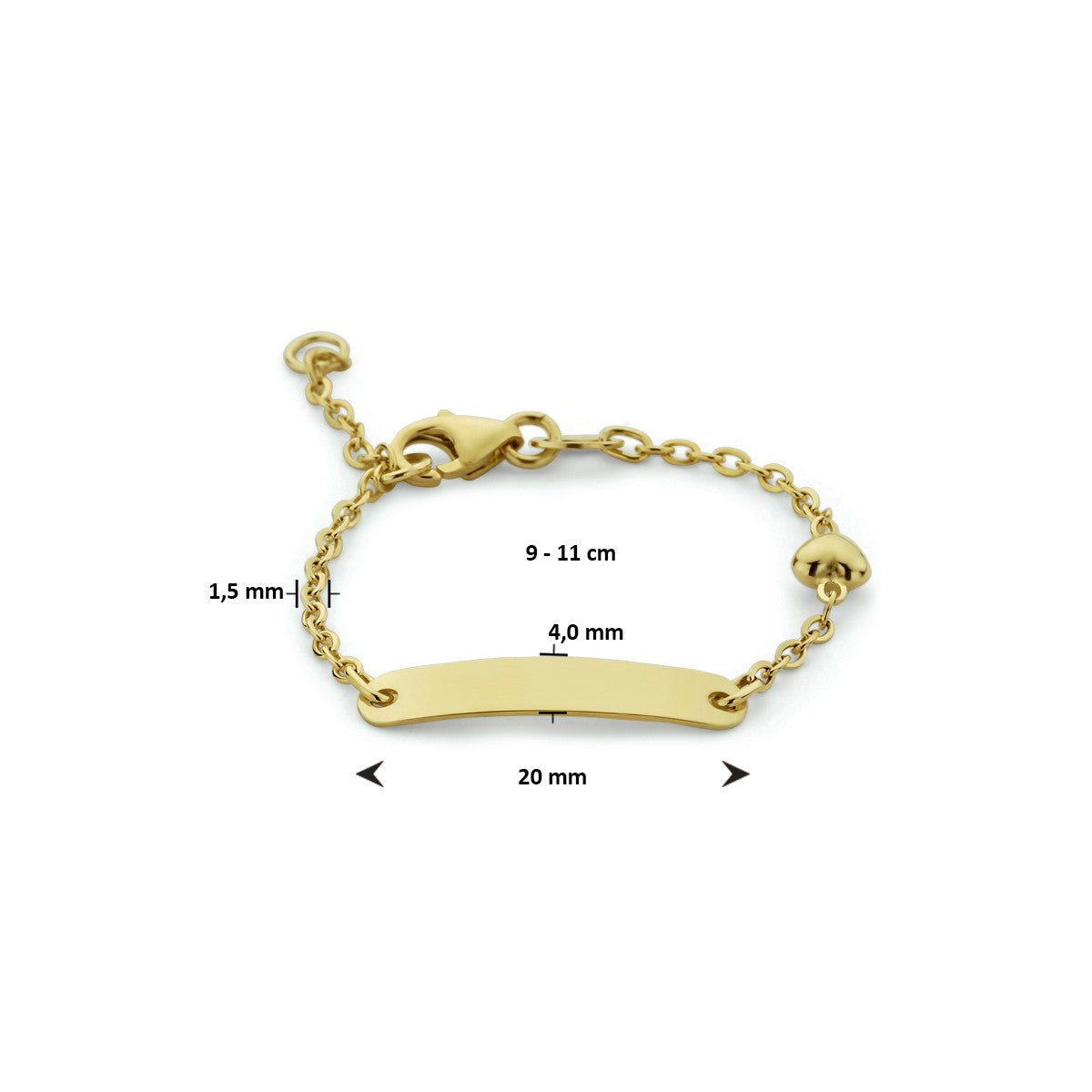 9K Geelgoud Kleurig 9K Graveerarmband Hartje Plaat 4,0 mm 8000126 - PansiteNederland.nl