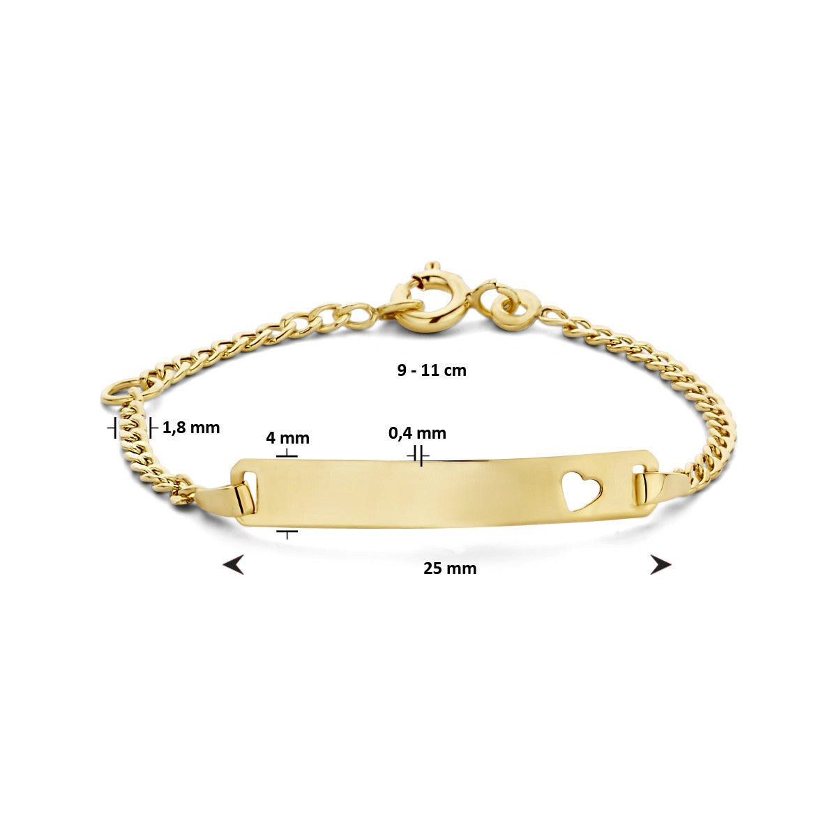 9K Geelgoud Kleurig 9K Graveerarmband Hart Plaat 4,0 mm 8000152 - PansiteNederland.nl