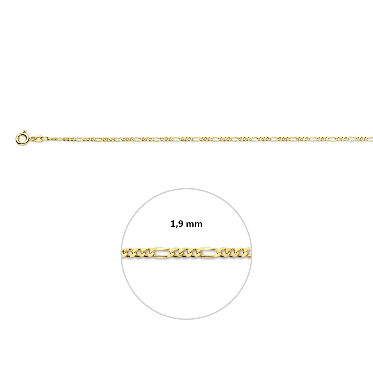Armband figaro 1,9 mm 9K geel