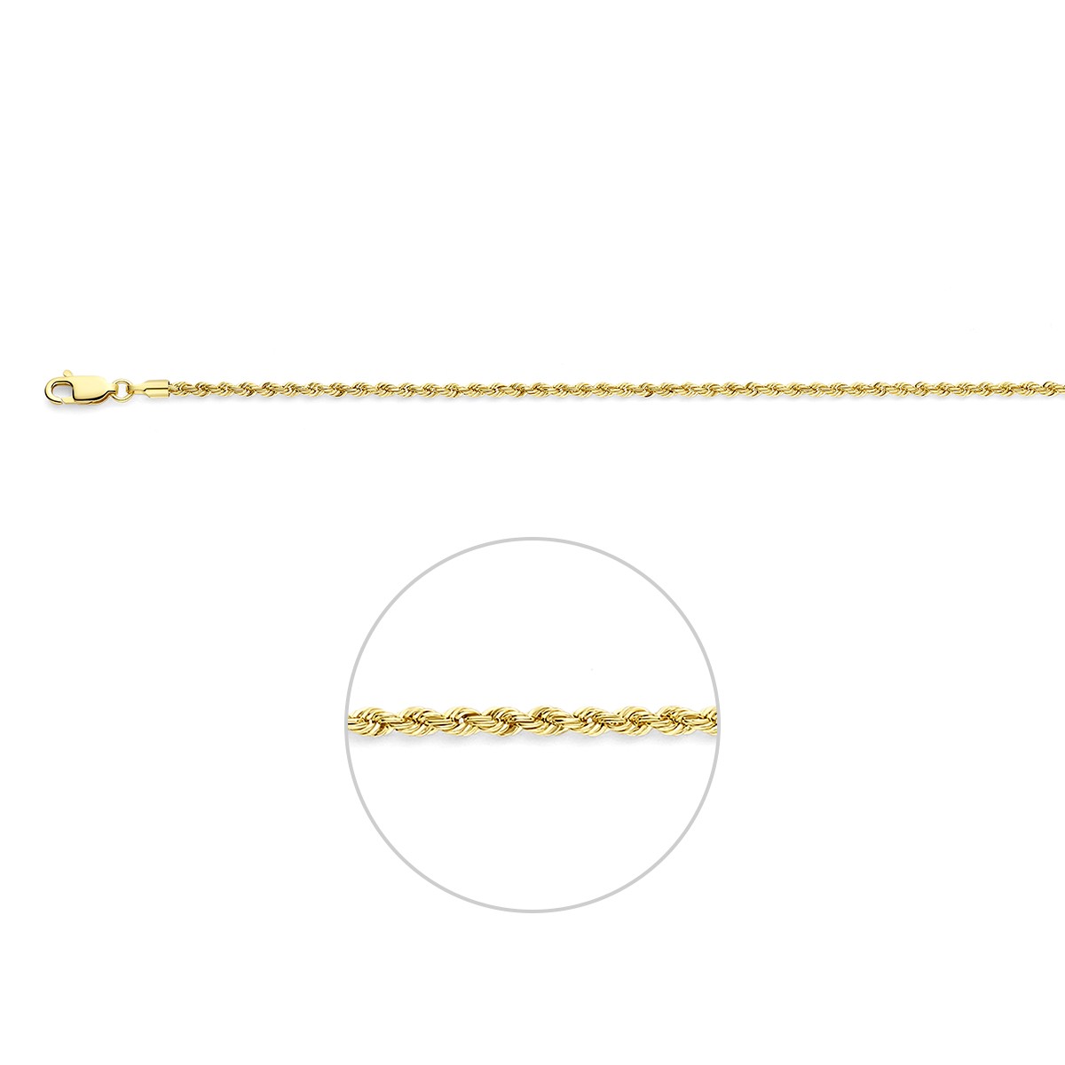 Armband koord 2,1 mm 9K geel