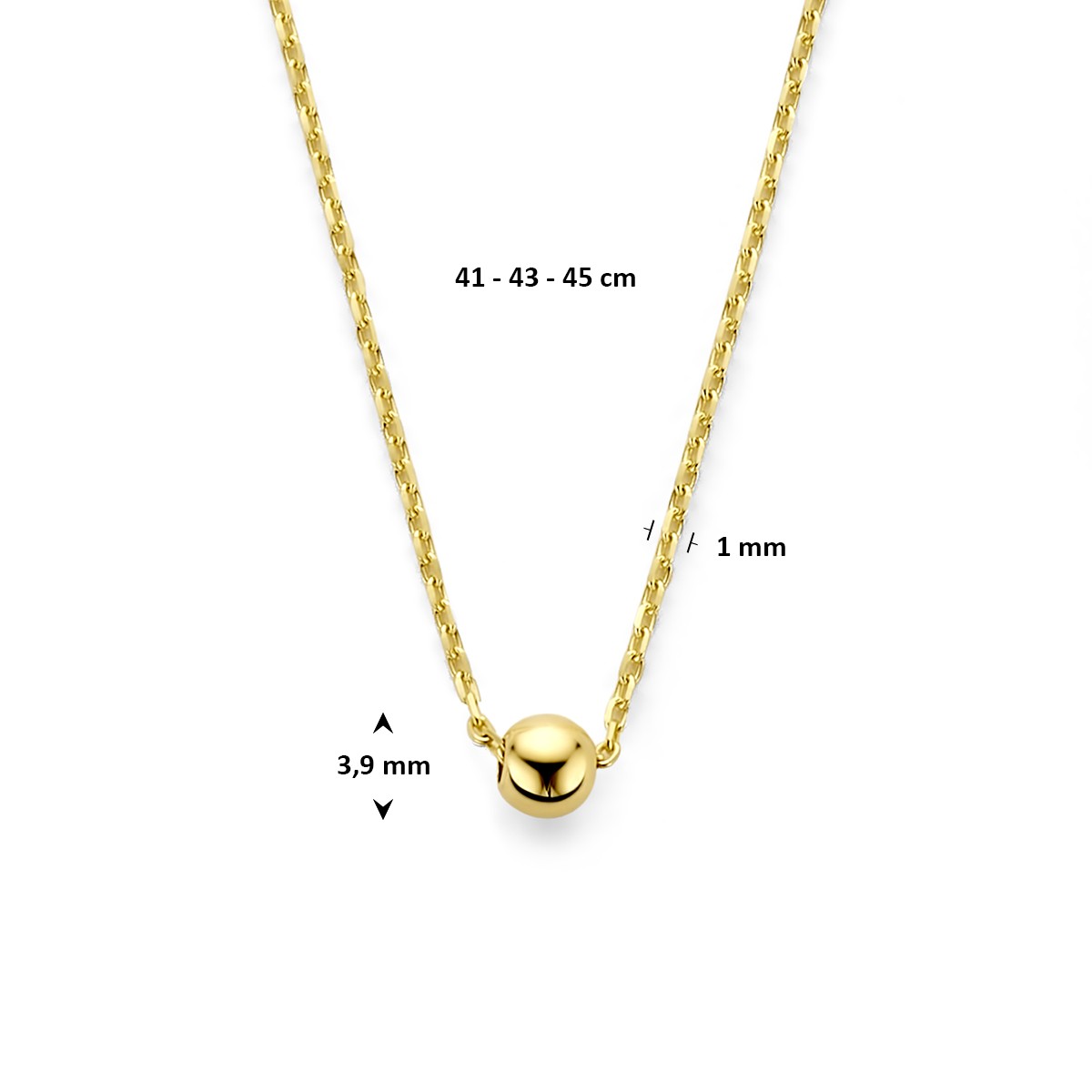 9K collier bol 41 - 43 - 45 cm 9K geelgoud