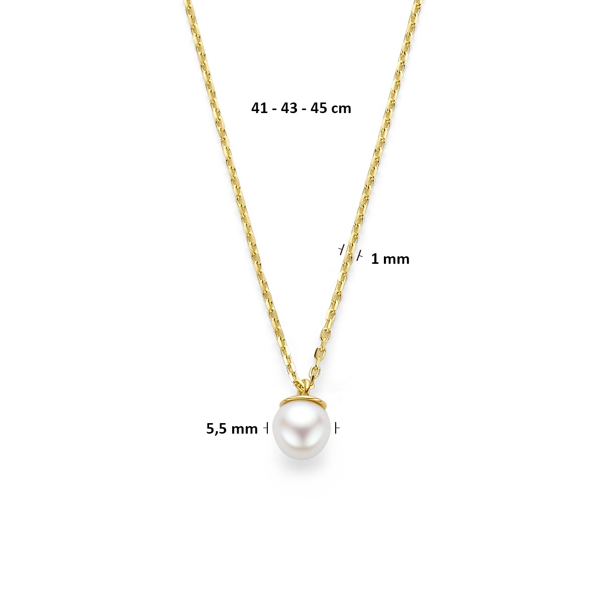 9K collier parel 41 - 43 - 45 cm 9K geelgoud