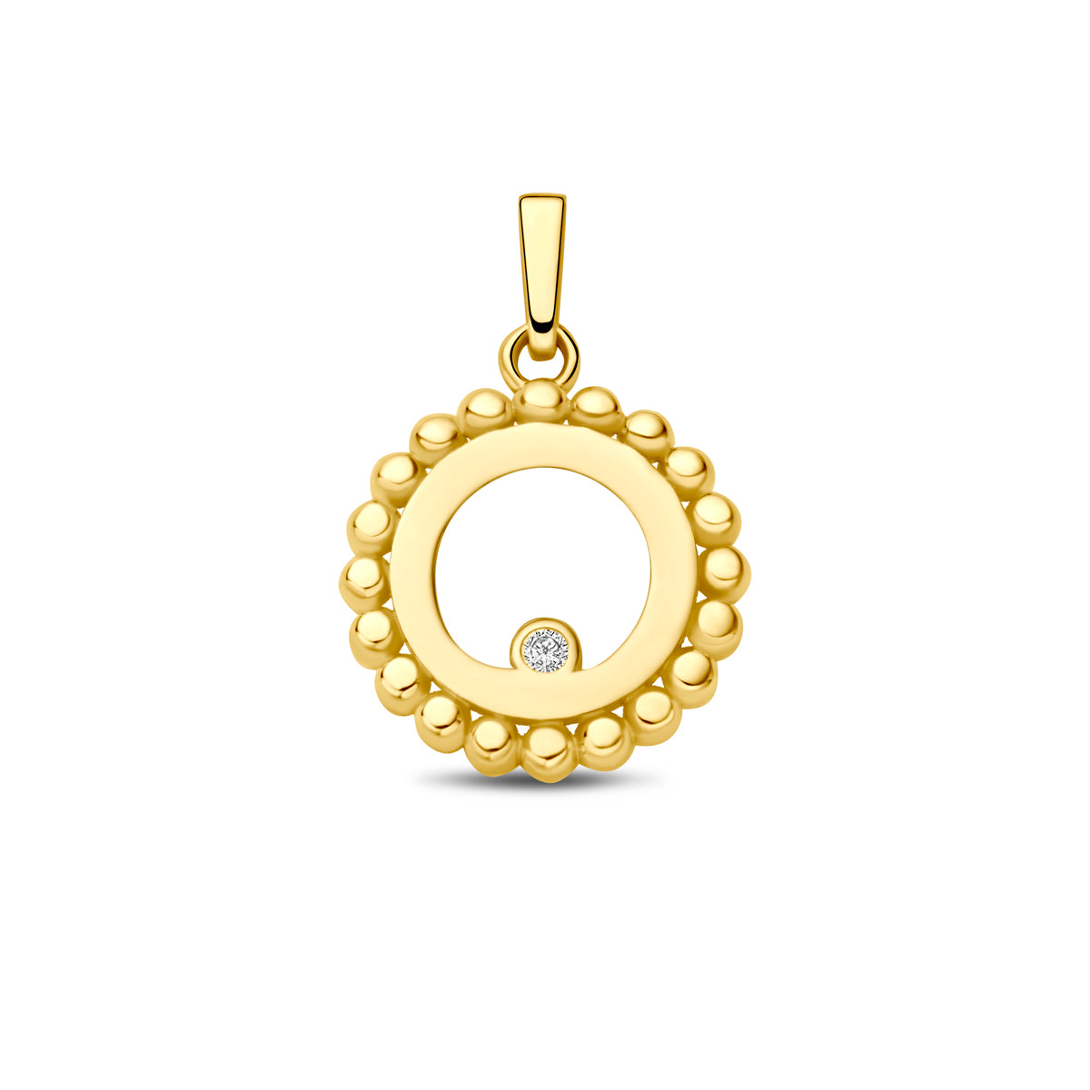 Fantasy Collection Hanger rondje bolletjes zirkonia 9K geelgoud 13,5 mm