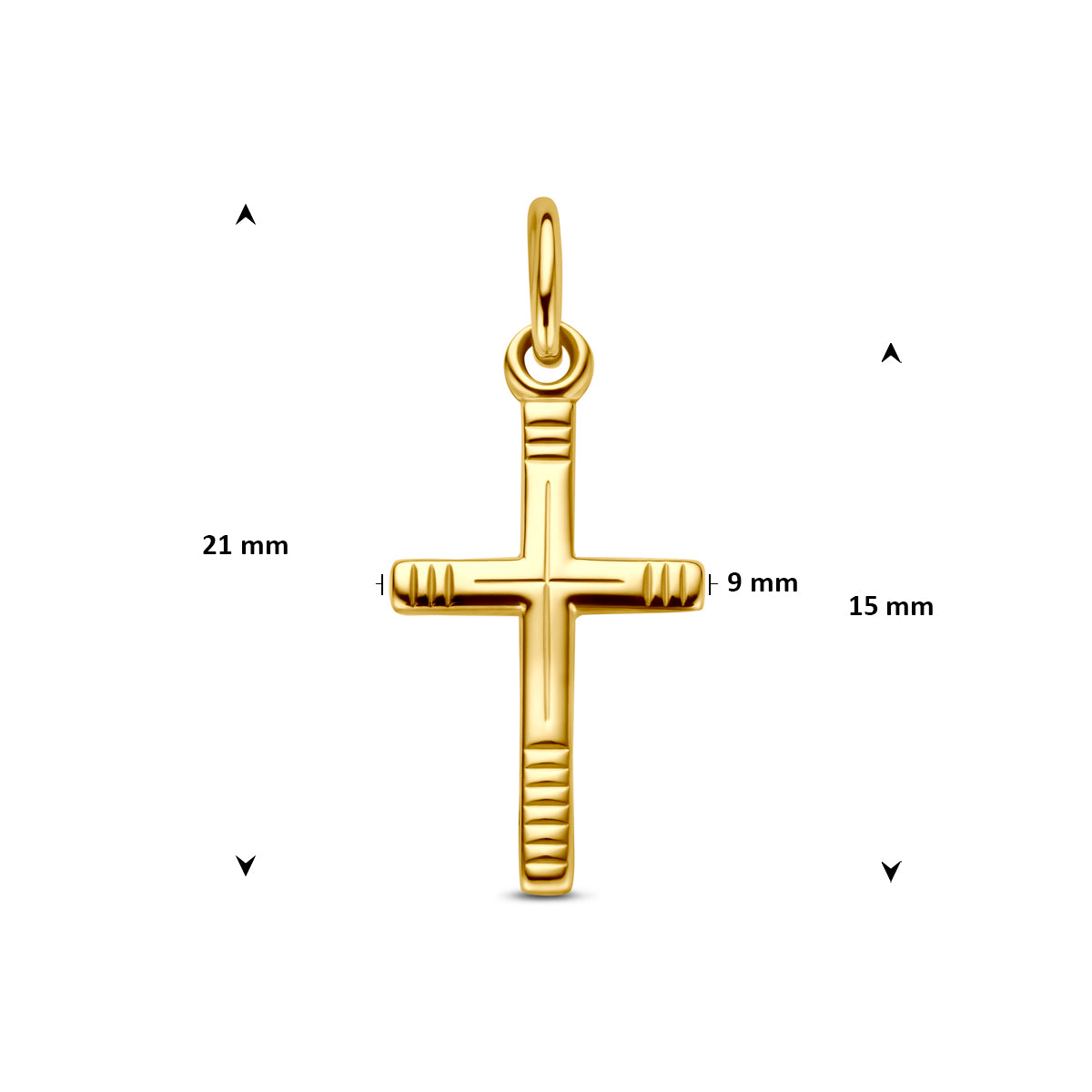 Hanger kruis gediamanteerd 9K geelgoud 15 mm