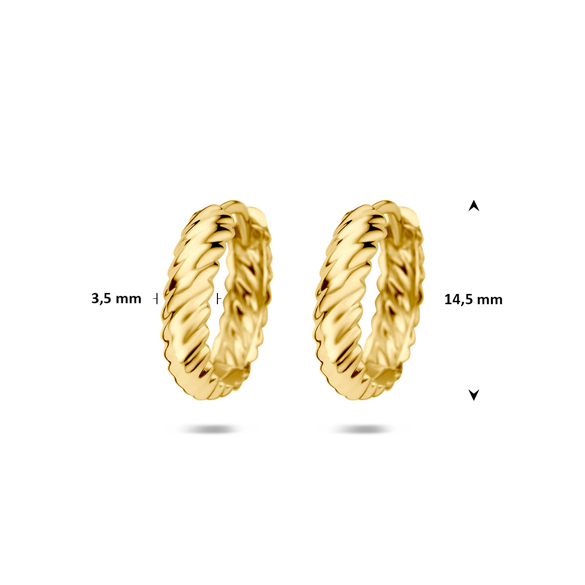 Klapoorringen gedraaid buis 9K geelgoud 3,5 mm