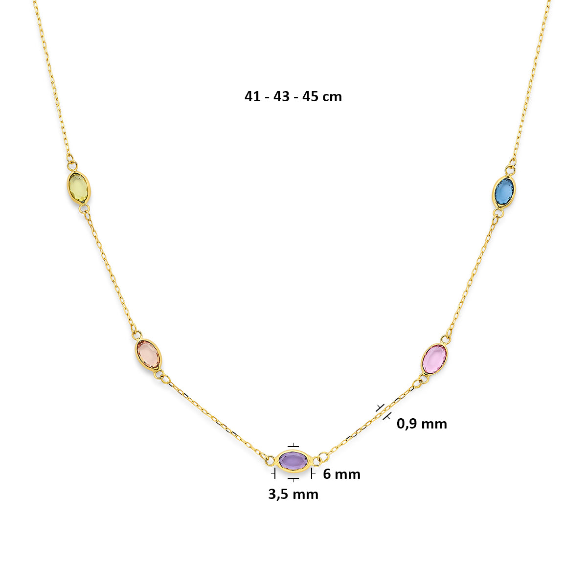 Collier synthetische stenen 9K geelgoud 41 - 43 - 45 cm