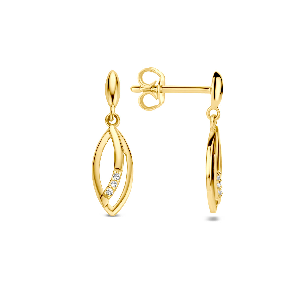 Oorhangers zirkonia 9K geelgoud 18 mm