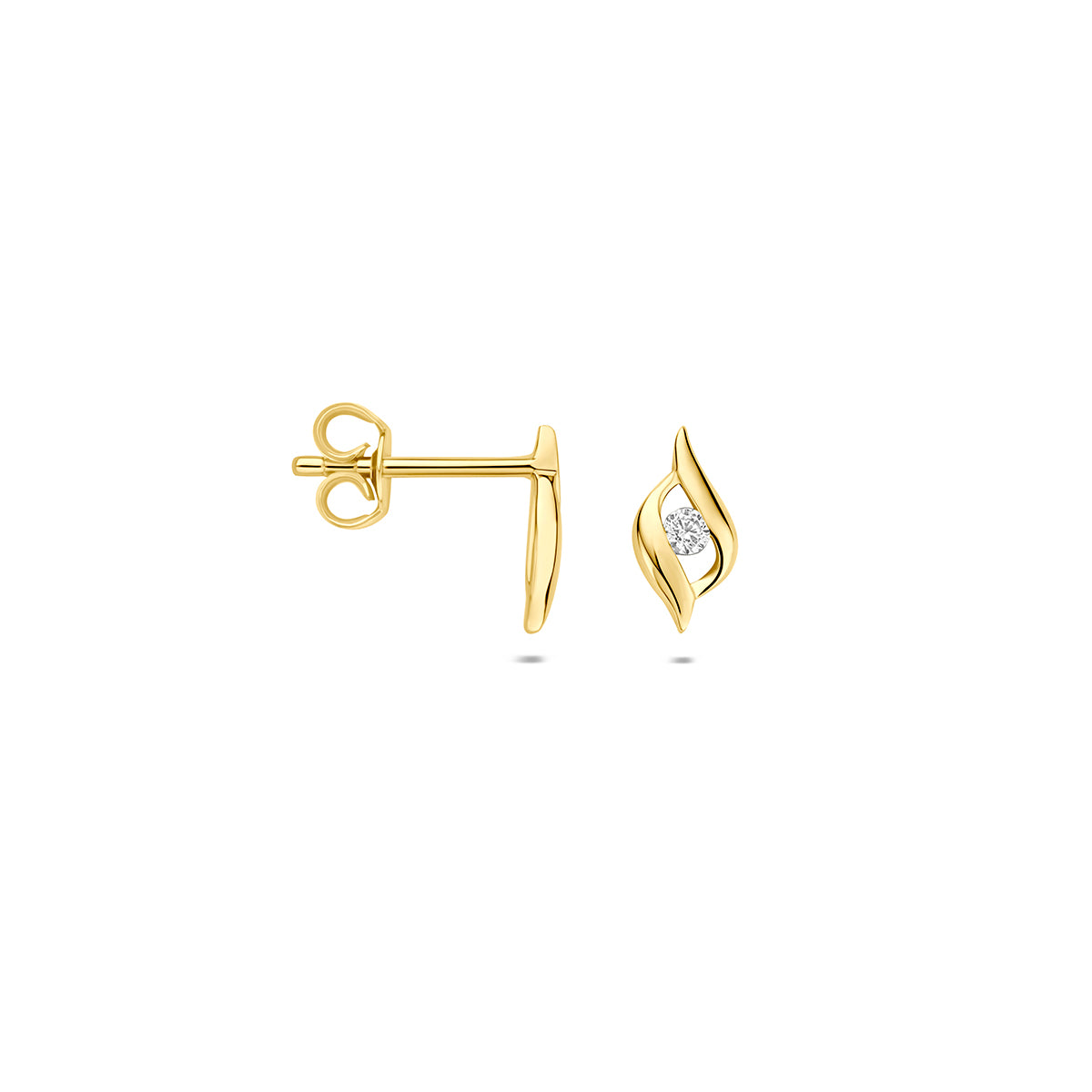 Oorknoppen zirkonia 9K geelgoud 9 mm