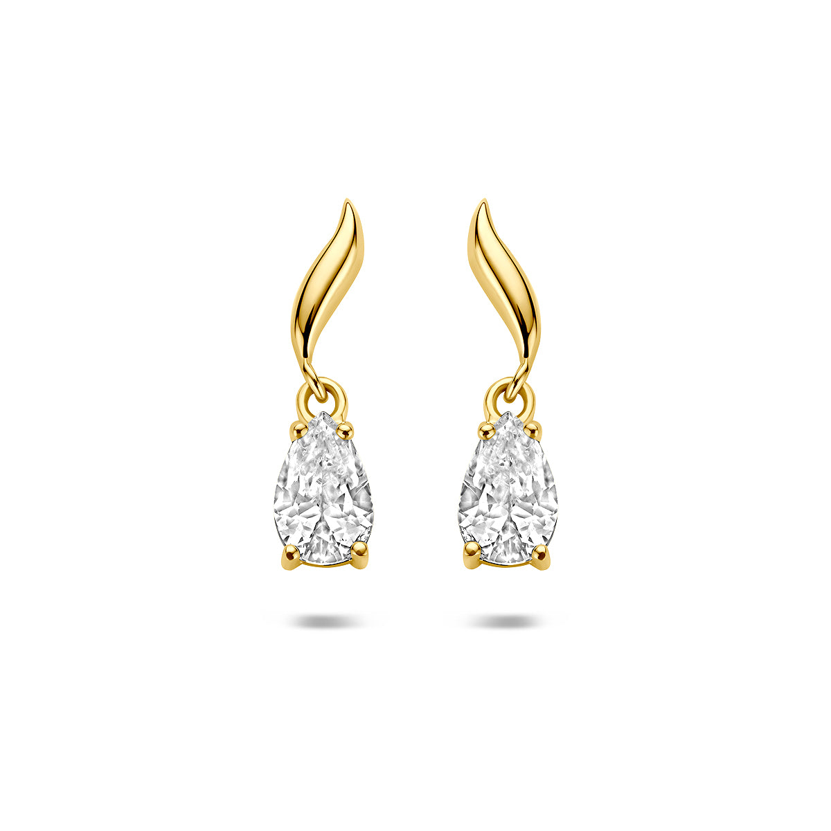 Oorhangers zirkonia 9K geelgoud 15 mm