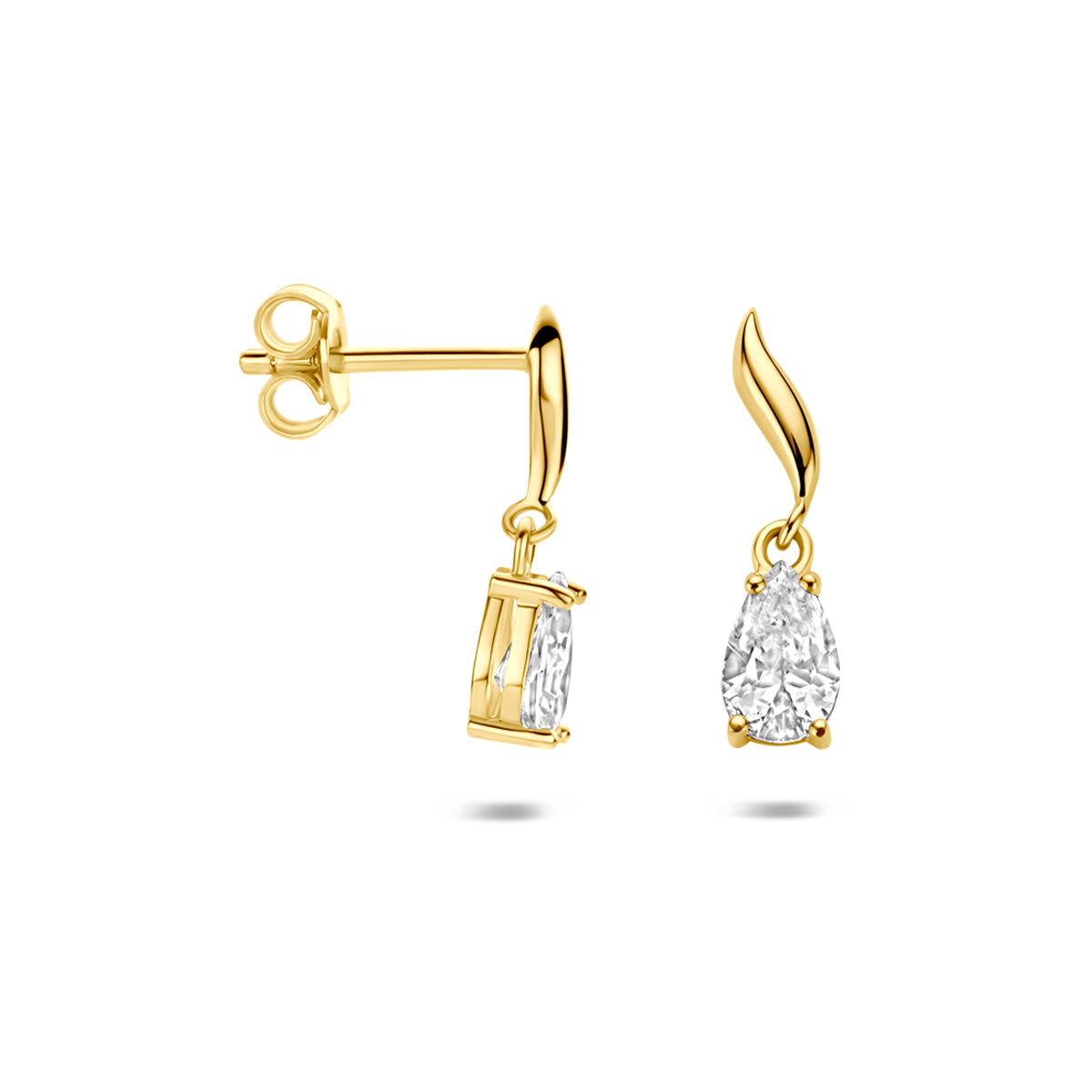 Oorhangers zirkonia 9K geelgoud 15 mm
