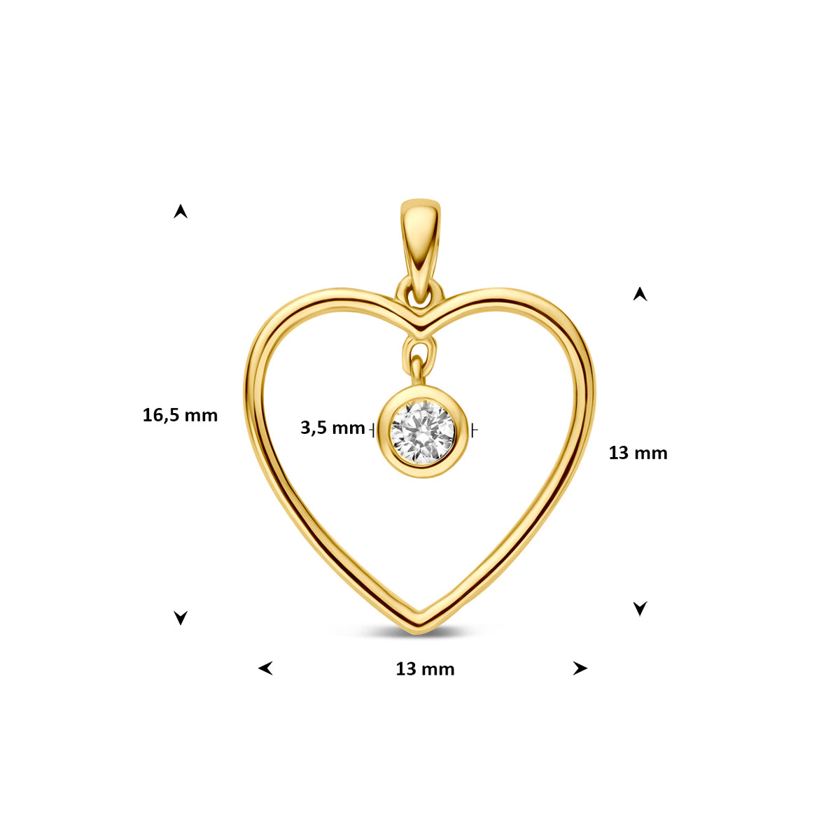 Hanger hart zirkonia 9K geelgoud 13 mm