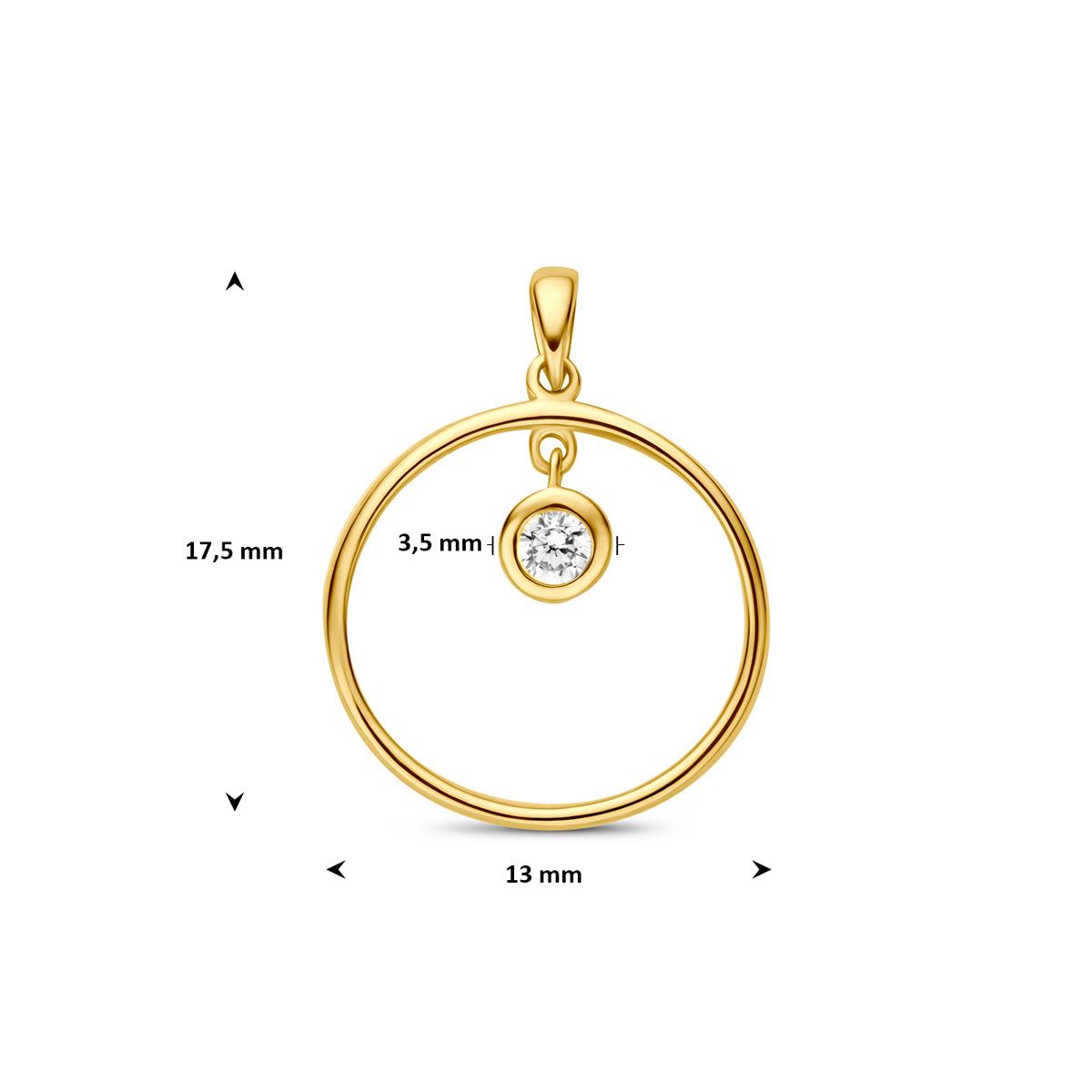 Hanger rond zirkonia 9K geelgoud 13 mm