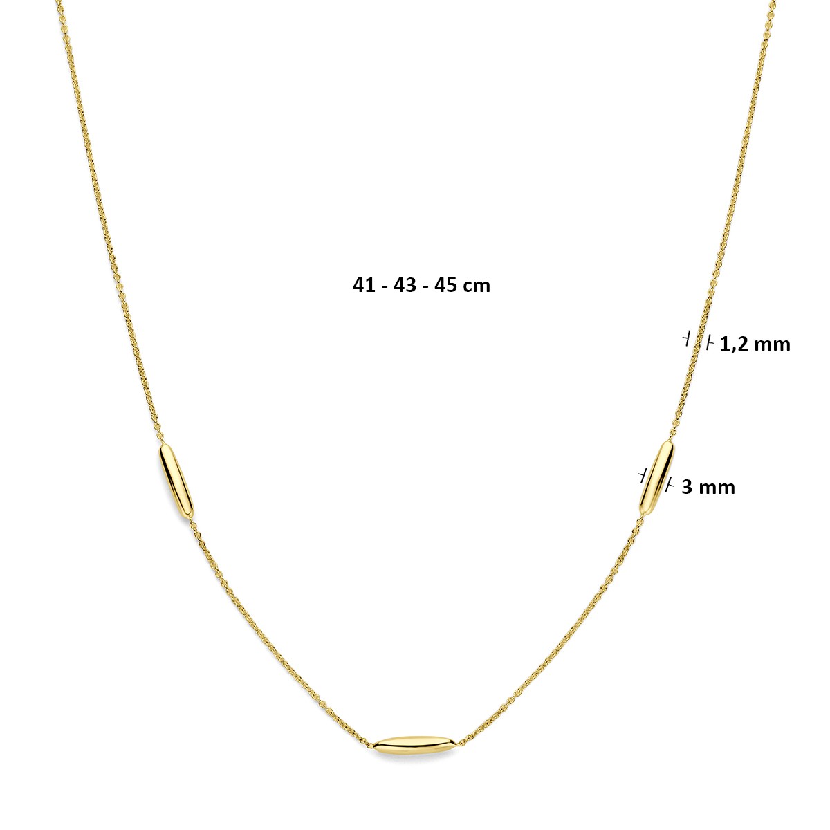 Collier 9K geelgoud 41 - 43 - 45 cm 3 mm