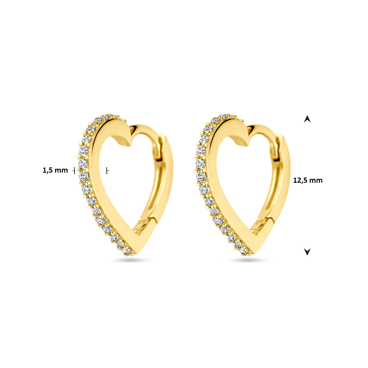 Fantasy Collection Klapoorringen hartjes zirkonia 9K geelgoud 12,5 mm - afbeelding 4