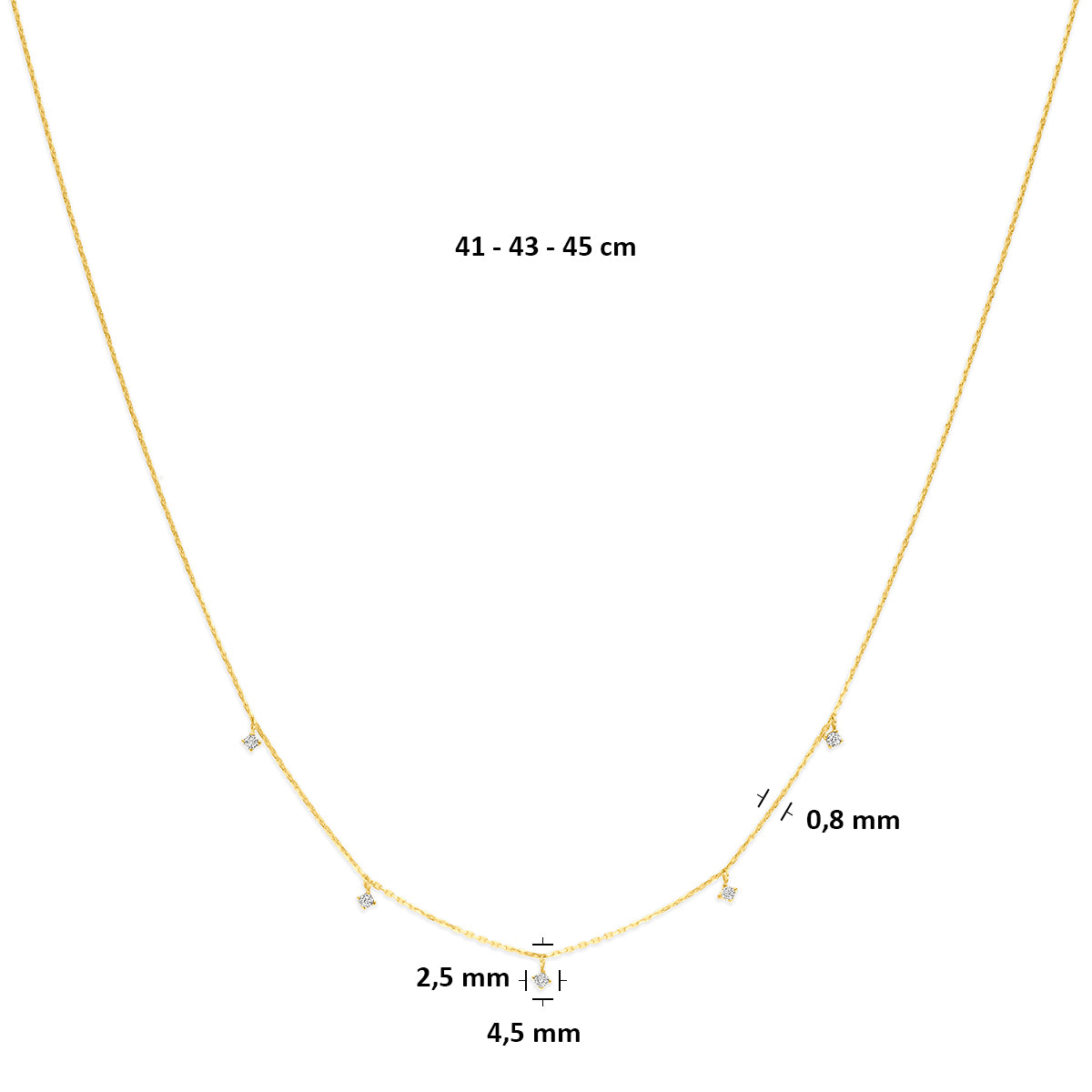 Fantasy Collection Collier zirkonia 9K geelgoud 41 - 43 - 45 cm - afbeelding 4
