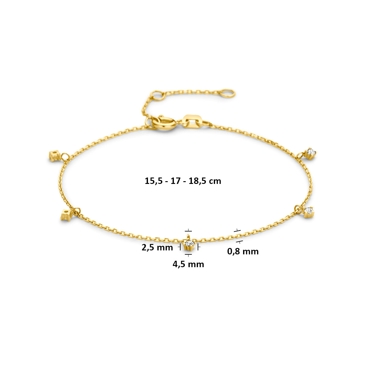 Fantasy Collection Armband zirkonia 9K geelgoud 15,5 - 17 - 18,5 cm - afbeelding 3