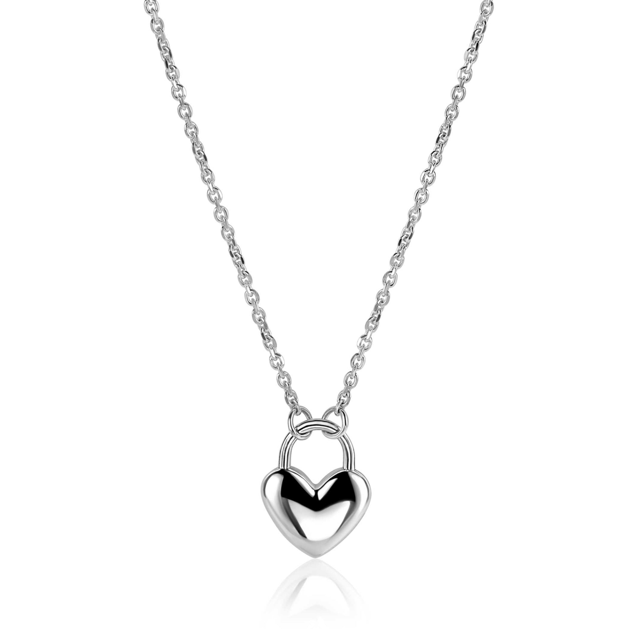 ZINZI zilvereren schakelketting met hartvormige slot hanger 18mm breed 42-45 cm ZIC2673
