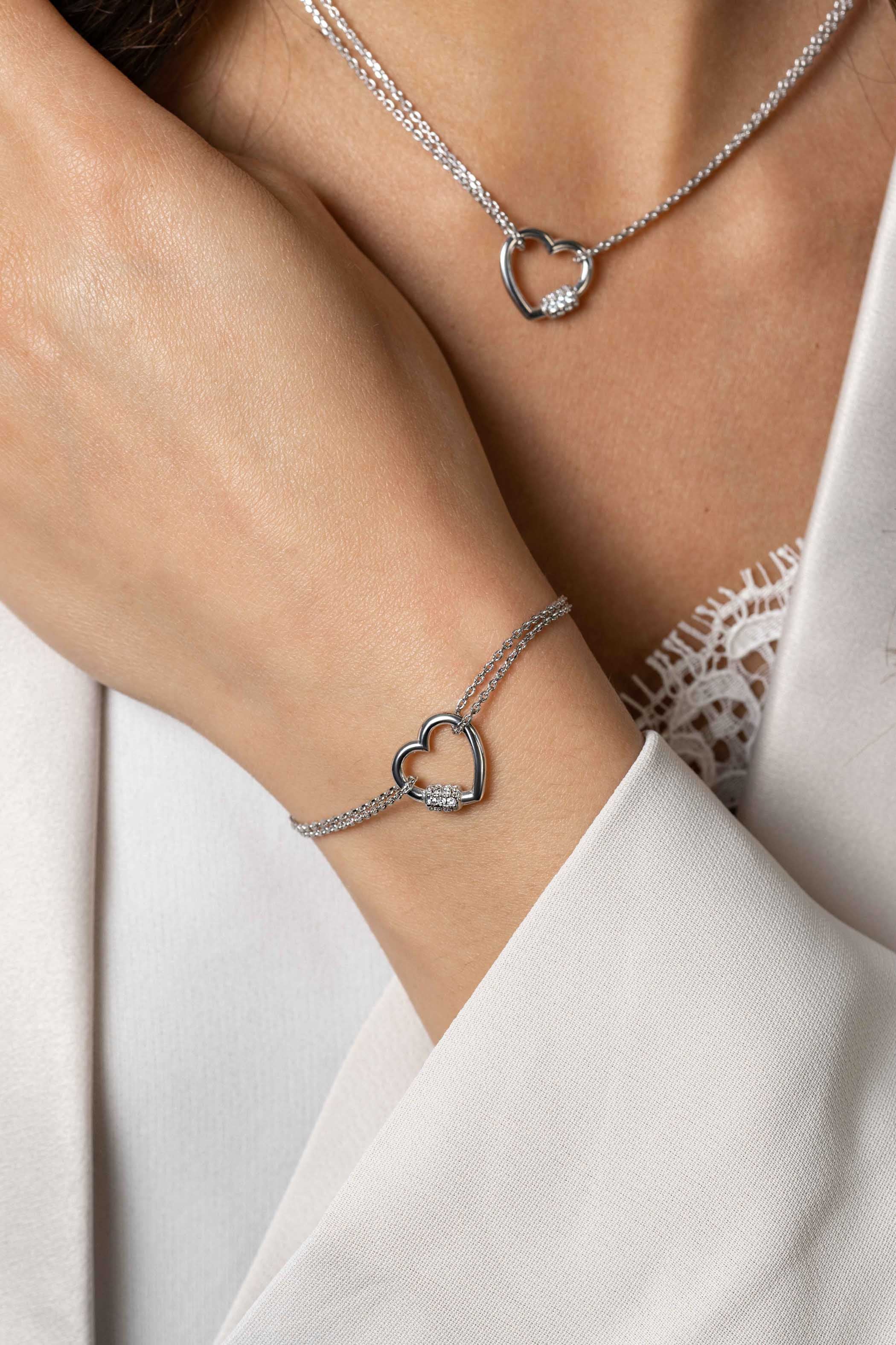 ZINZI zilveren dubbele schakel armband met luxe hart witte zirconia's 17-20cm - ZIA2507