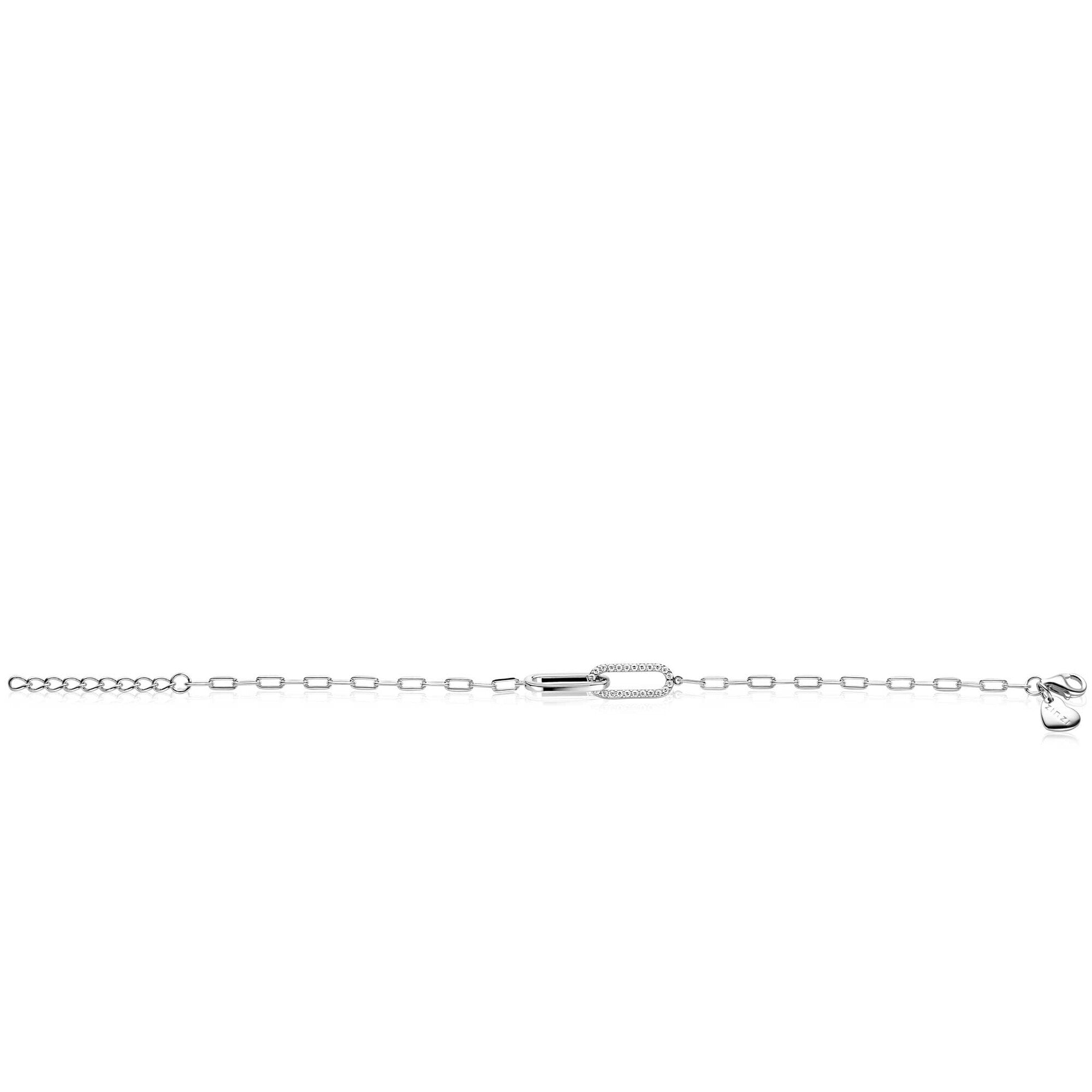 ZINZI zilveren paperclip schakelarmband met twee verbonden ovale schakels bezet met witte zirkonia's 17-20cm - ZIA2690