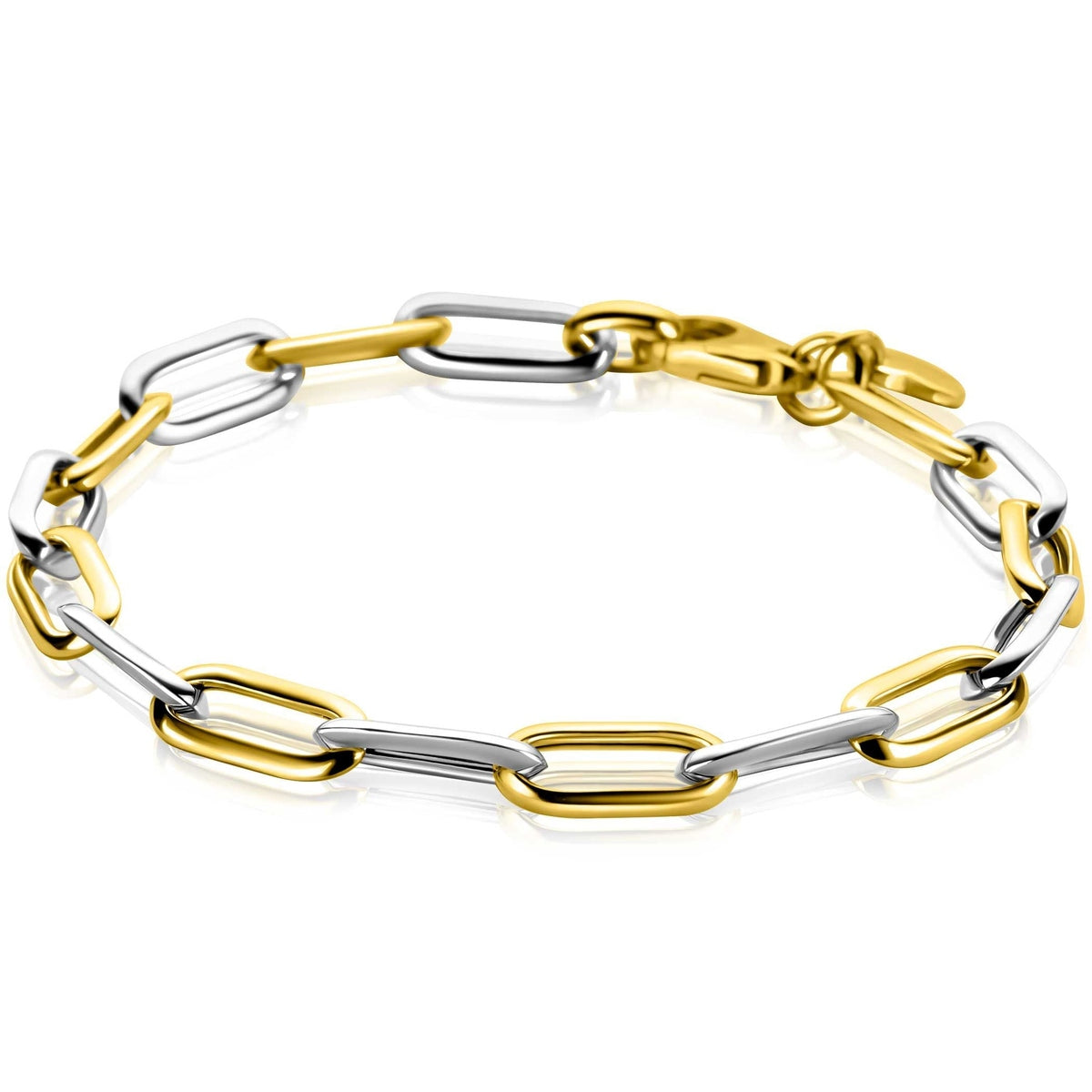 ZINZI Bicolor Zilveren Ovale Schakelarmband 6mm Breed 20cm ZIA2668 - PansiteNederland.nl
