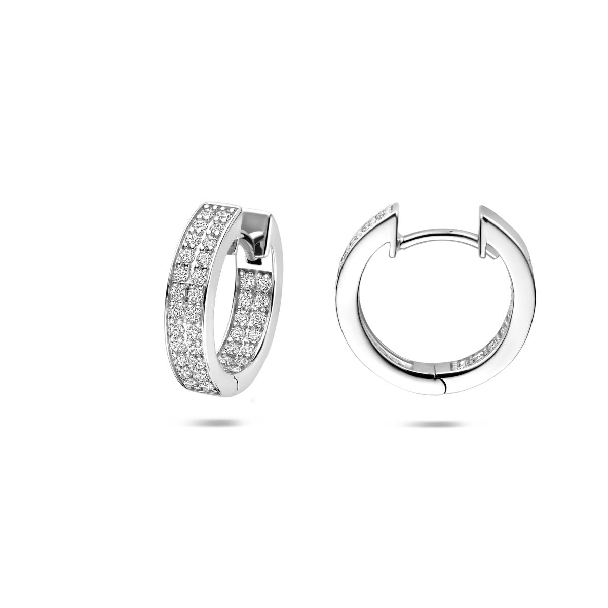Zilveren gerhodineerde klapoorringen zirkonia 15 mm - 1341482