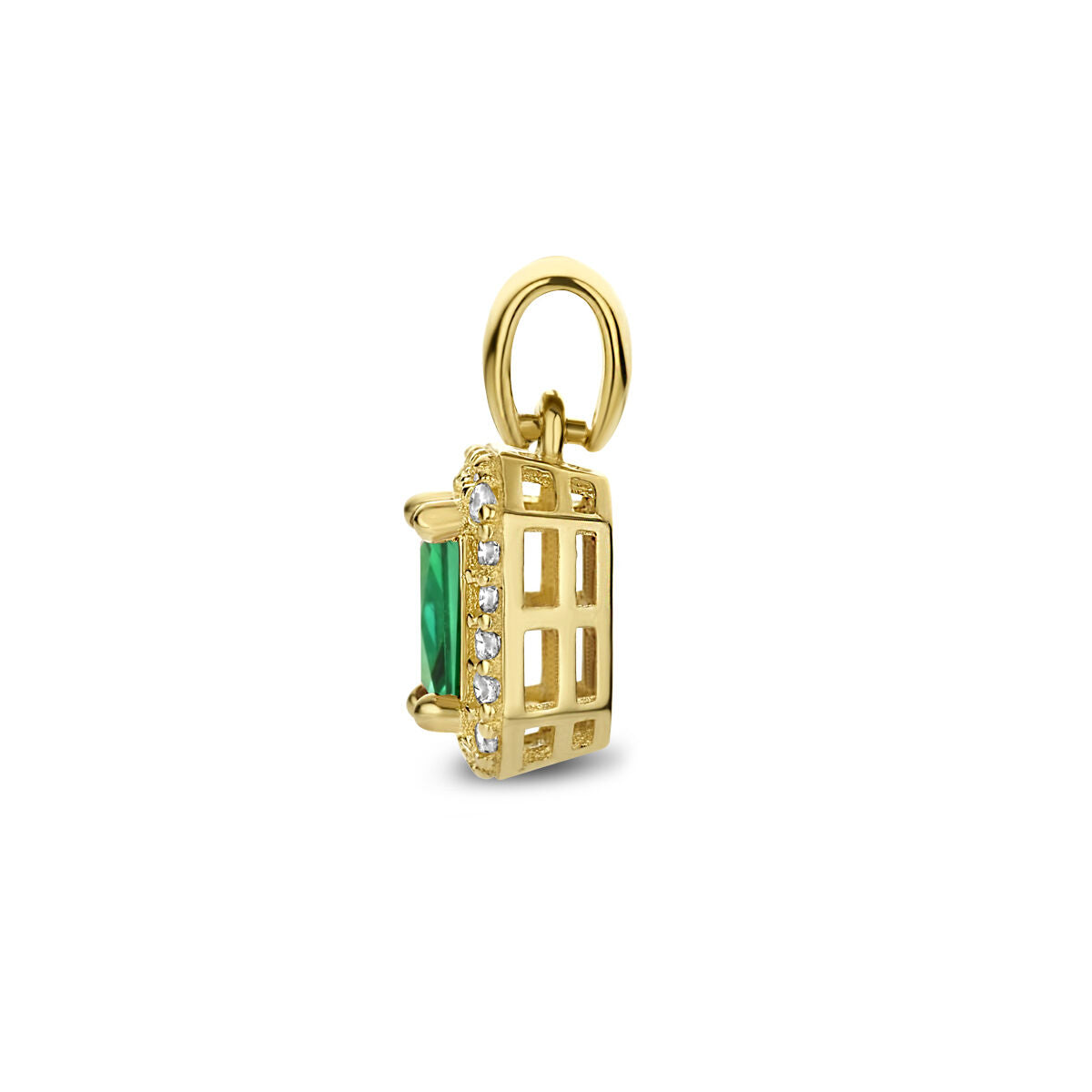 14K geelgoud hanger groen en wit zirkonia halo 4028205 - PansiteNederland.nl