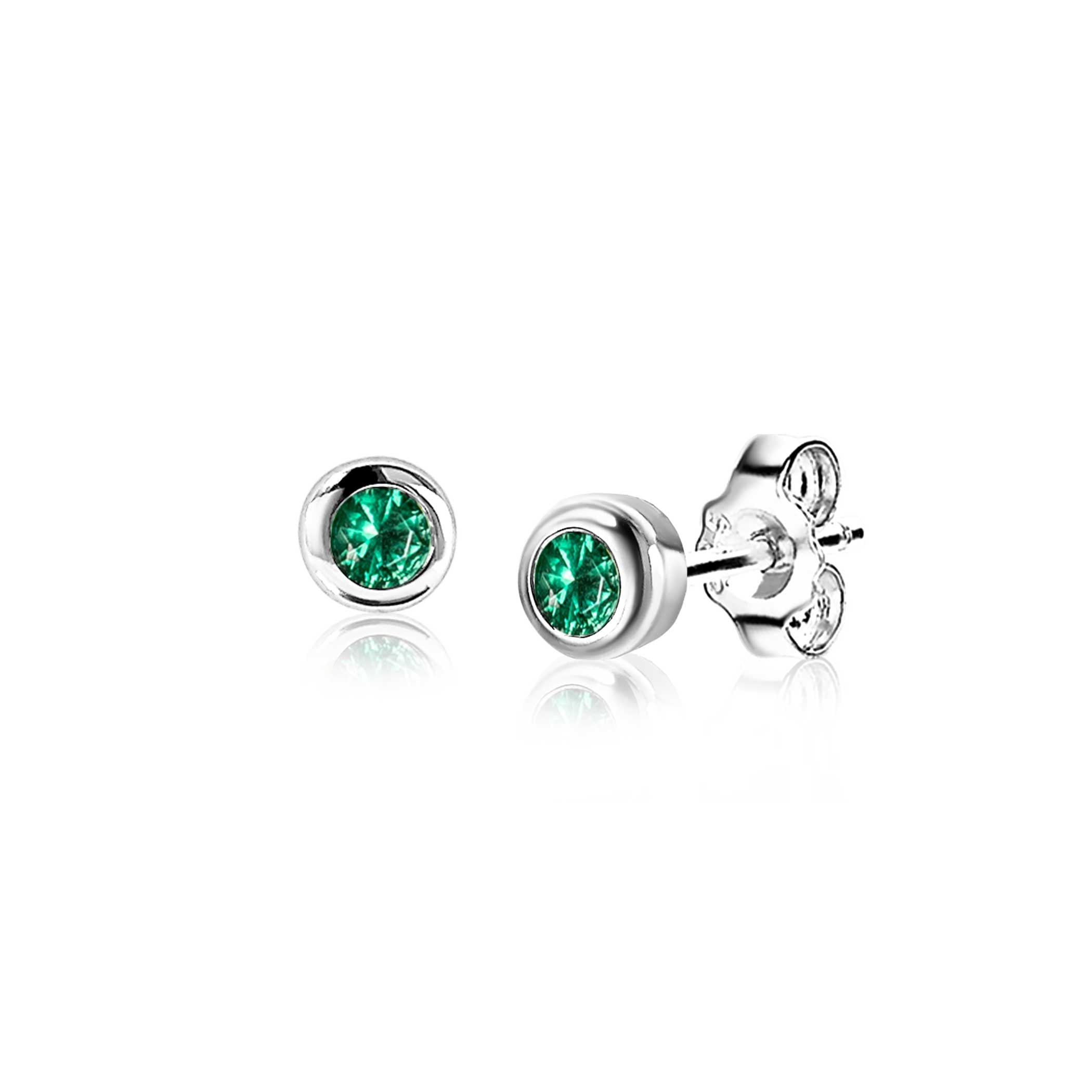 ZINZI MEI oorknoppen 4mm zilver met geboortesteen groen smaragd zirconia oorbellen