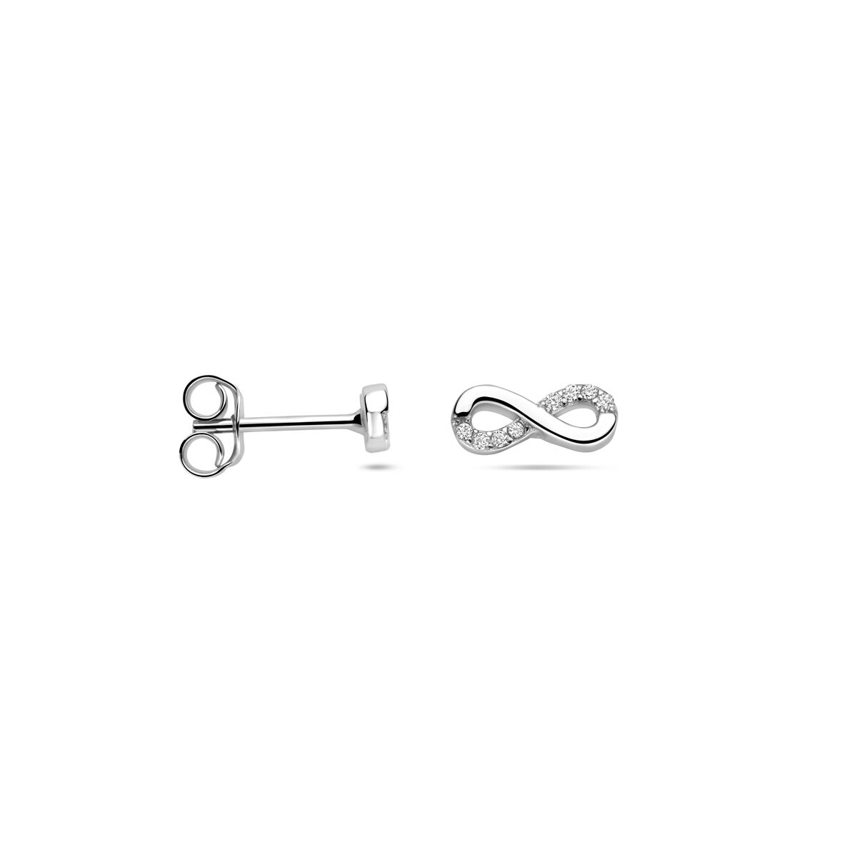 Zilveren gerhodineerde oorknoppen infinity zirkonia 9 mm - 1341564