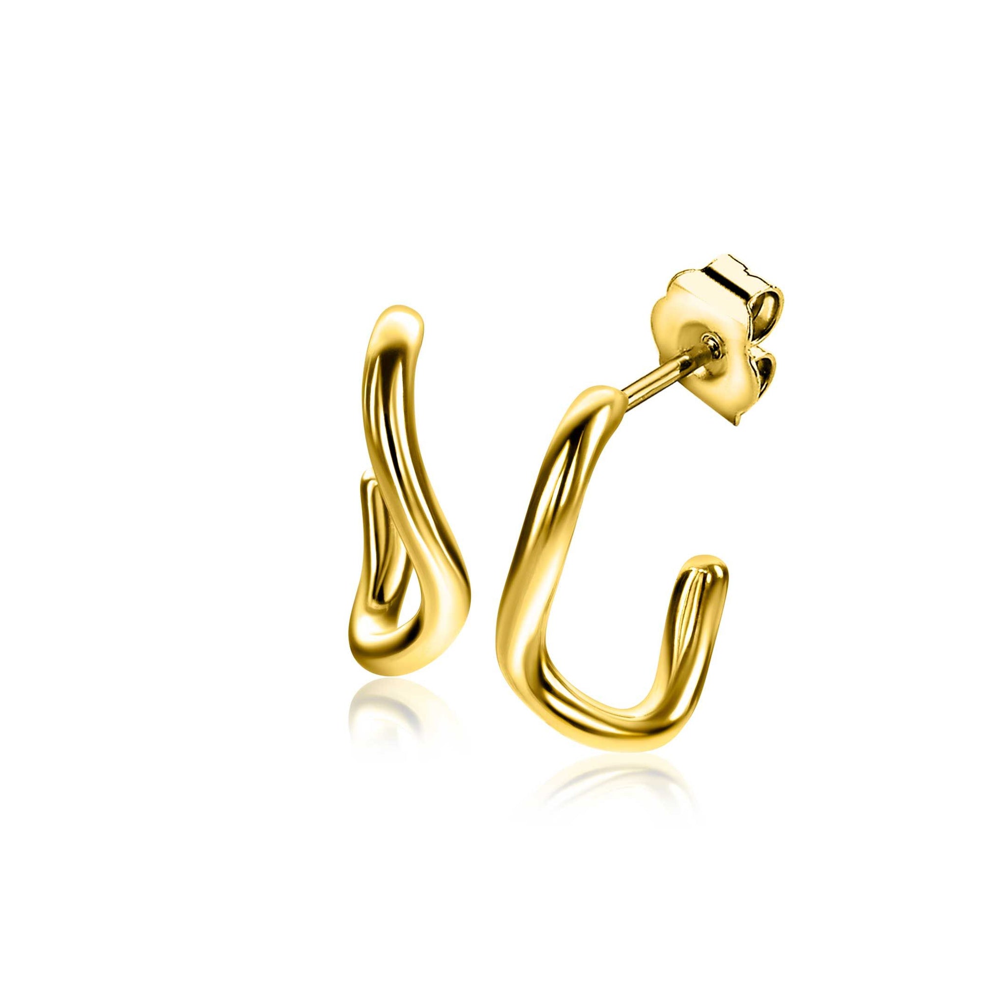 ZINZI gold plated zilveren gladde oorstekers organisch gevormd 16mm ZIO2656G - PansiteNederland.nl