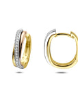 14K tricolor gouden klapoorringen diamant 0.09ct 2x 0.045ct h si 15,5 mm - 4300618