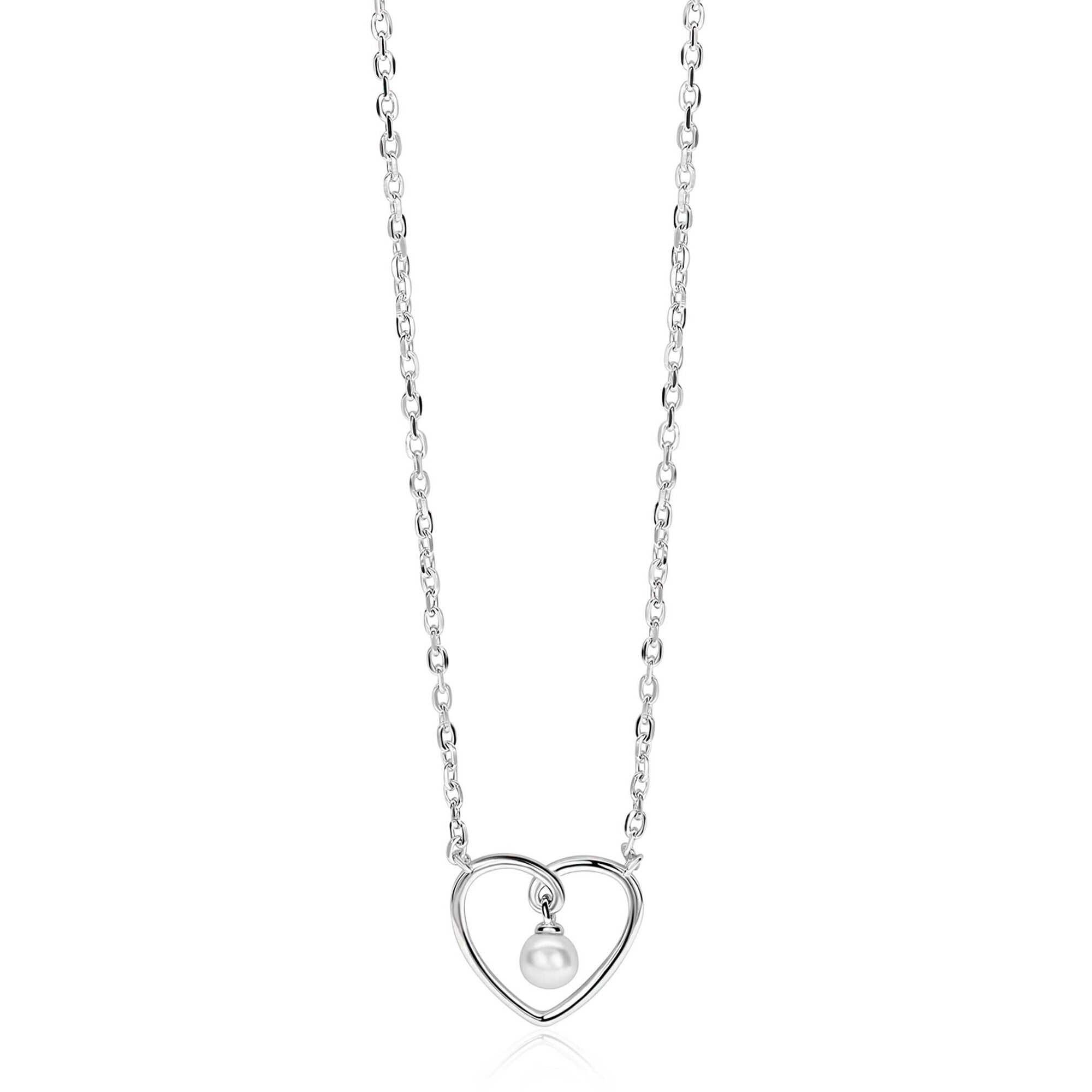 ZINZI Zilveren Ketting met Hart en Witte Parel ZIC2865