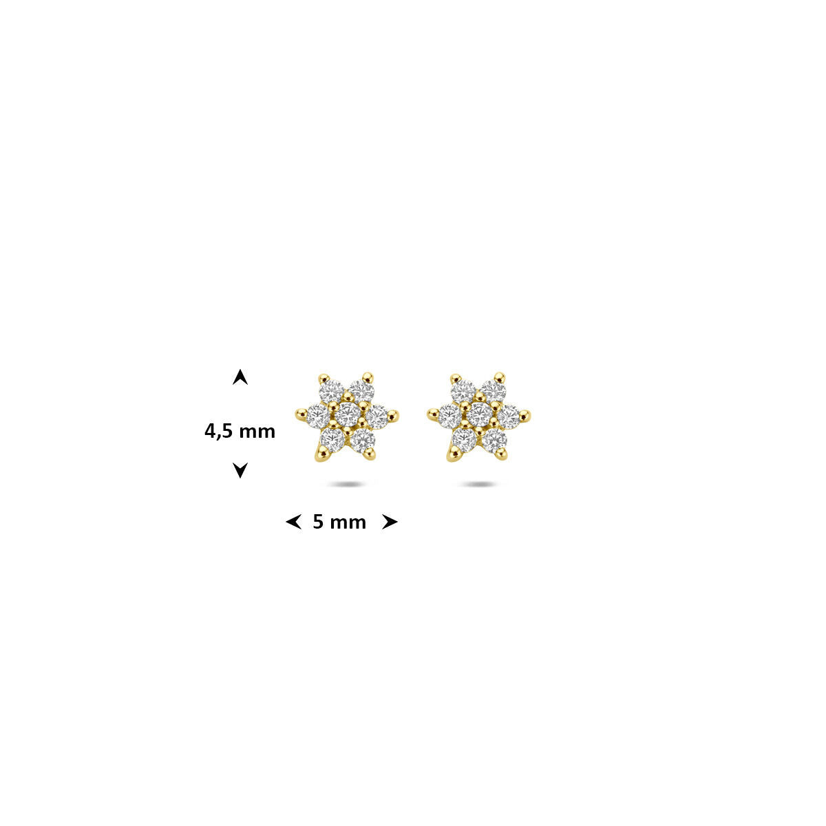 Oorknoppen zirkonia 9K geelgoud 4,5 mm wit