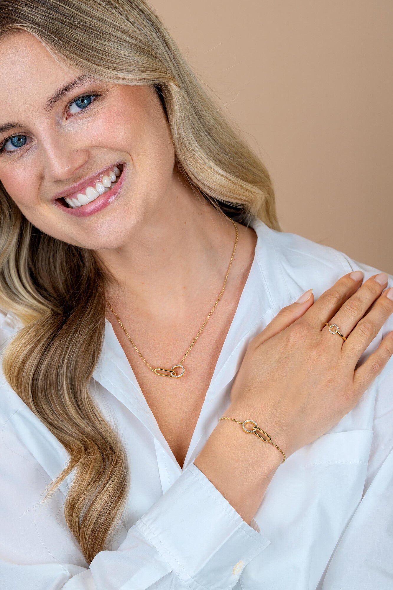 ZINZI Verguld Zilveren Ketting met Witte Zirkonia ZIC2809
