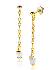 Zinzi 40mm gold plated zilveren oorstekers met lang schakelkettinkje, inclusief witte zoetwaterparel ZIO2588 - PansiteNederland.nl