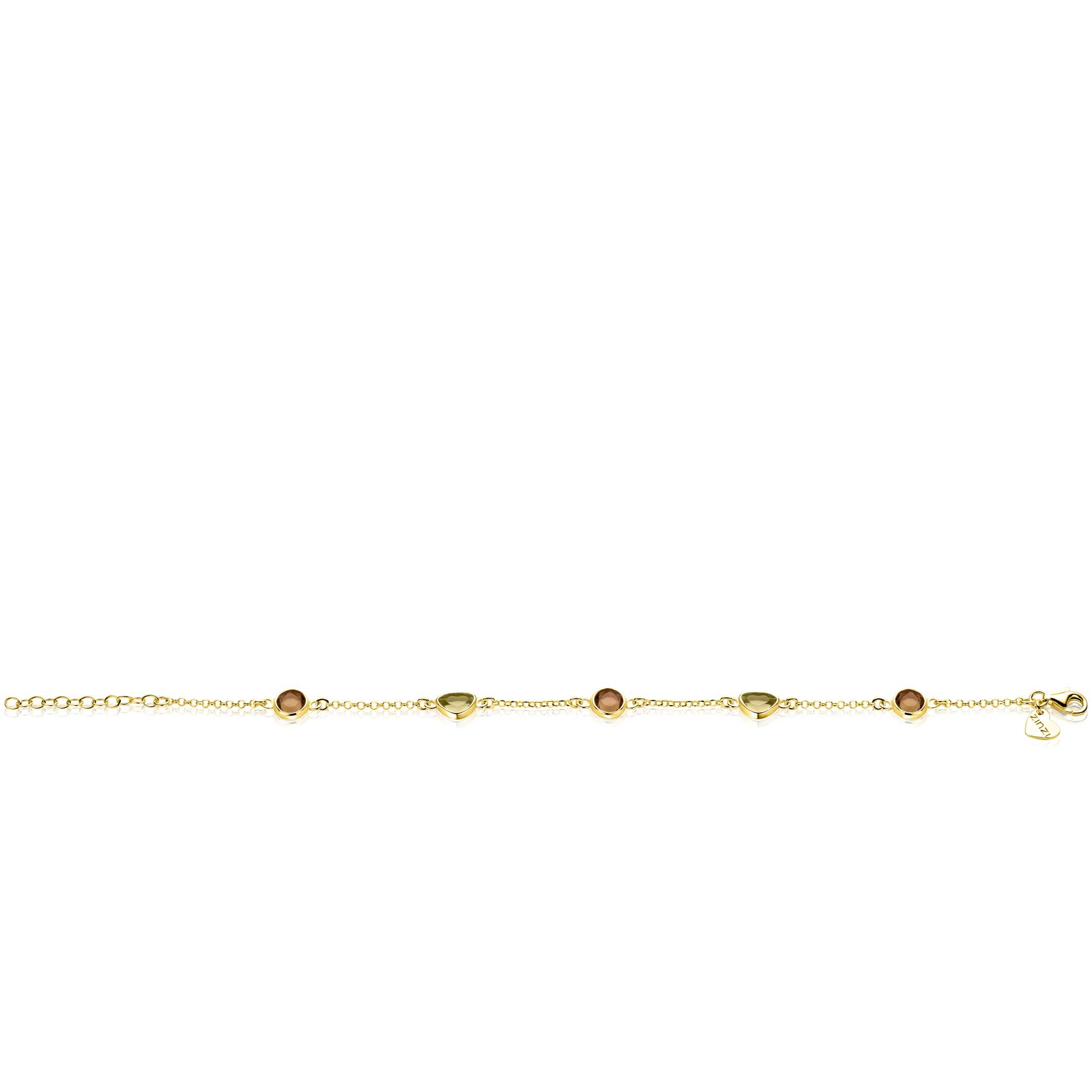 ZINZI gold plated zilveren fantasie armband met ronde vormen bruin en olijfgroen - ZIA2770