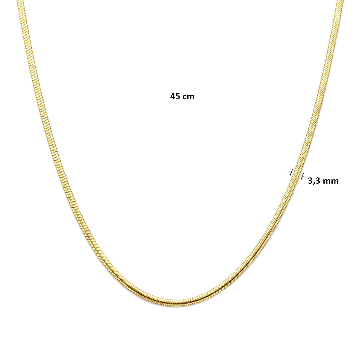 Collier slang plat bol 3,3 mm 45 cm massief 9K geelgoud