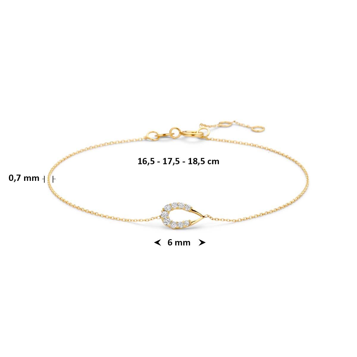 Armband druppel zirkonia 9K geelgoud 16,5 - 17,5 - 18,5 cm